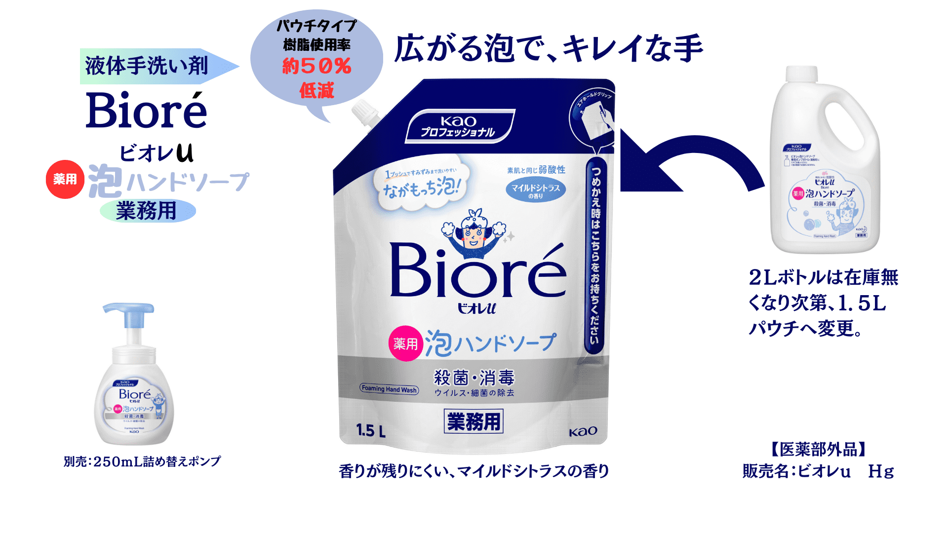 ビオレ泡ハンドソープ詰め替え 薬用、泡、業務用、ジェル、手洗い、殺菌、消毒、弱酸性、医薬部外品、１．５Ｌ、パウチ 東京都